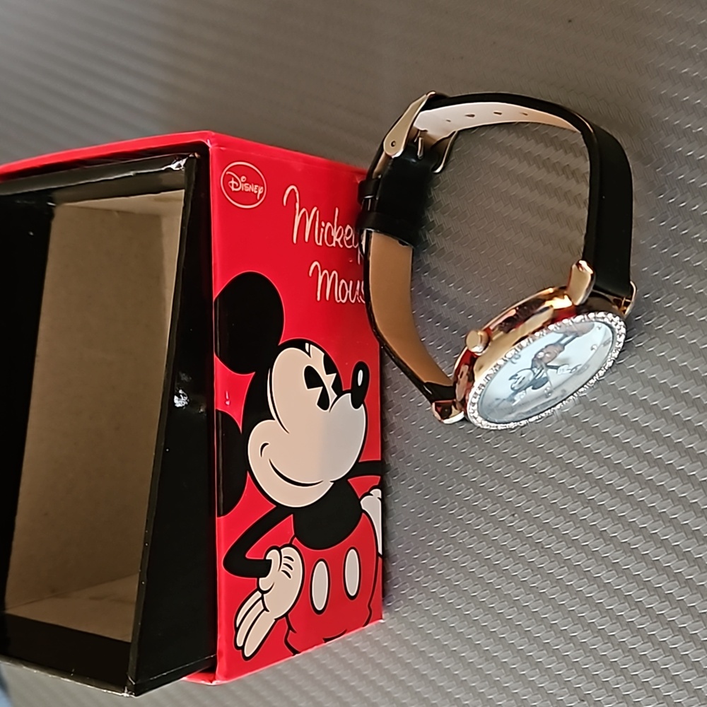 Vintage large face Mickey Mouse watch with crystals. Original box